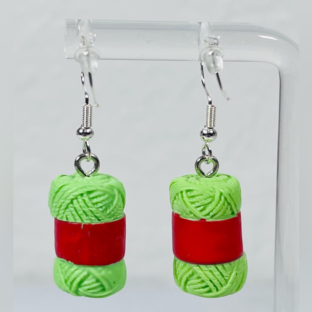 4/$20 Green Yarn Ball Earrings - Picture 4 of 8